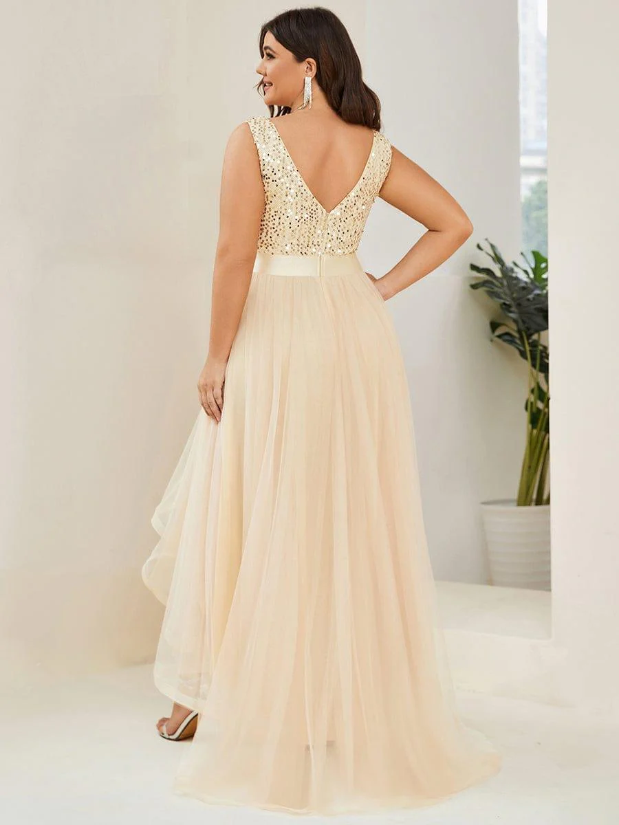 pretty CALLIE|Plus Size Sequin V-Neck Sleeveless High Low Evening Dress - Image 29