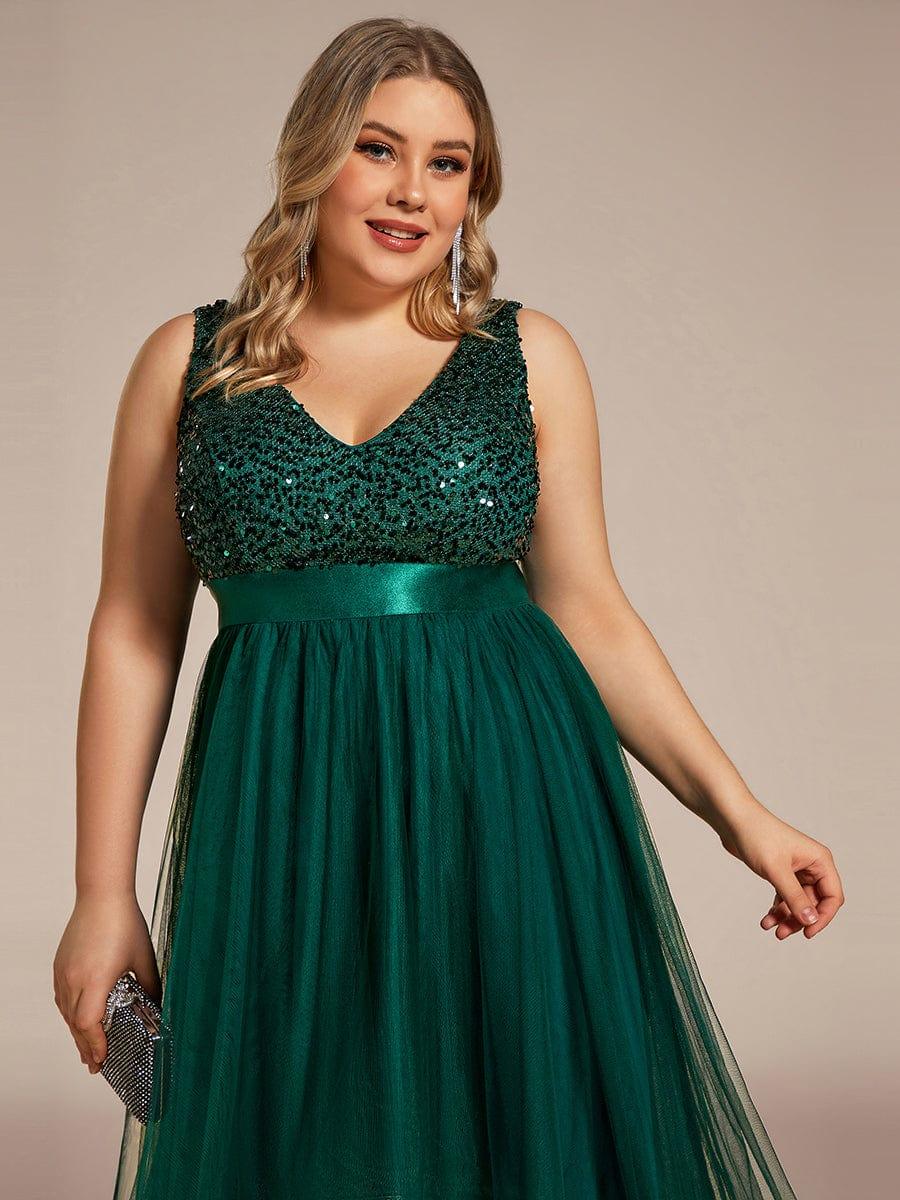 pretty CALLIE|Plus Size Sequin V-Neck Sleeveless High Low Evening Dress - Image 3
