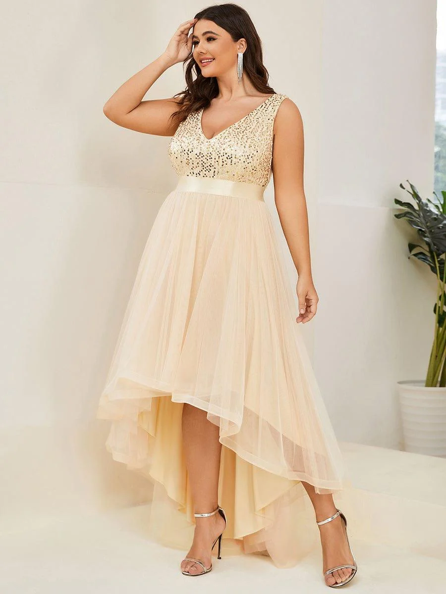 pretty CALLIE|Plus Size Sequin V-Neck Sleeveless High Low Evening Dress - Image 30