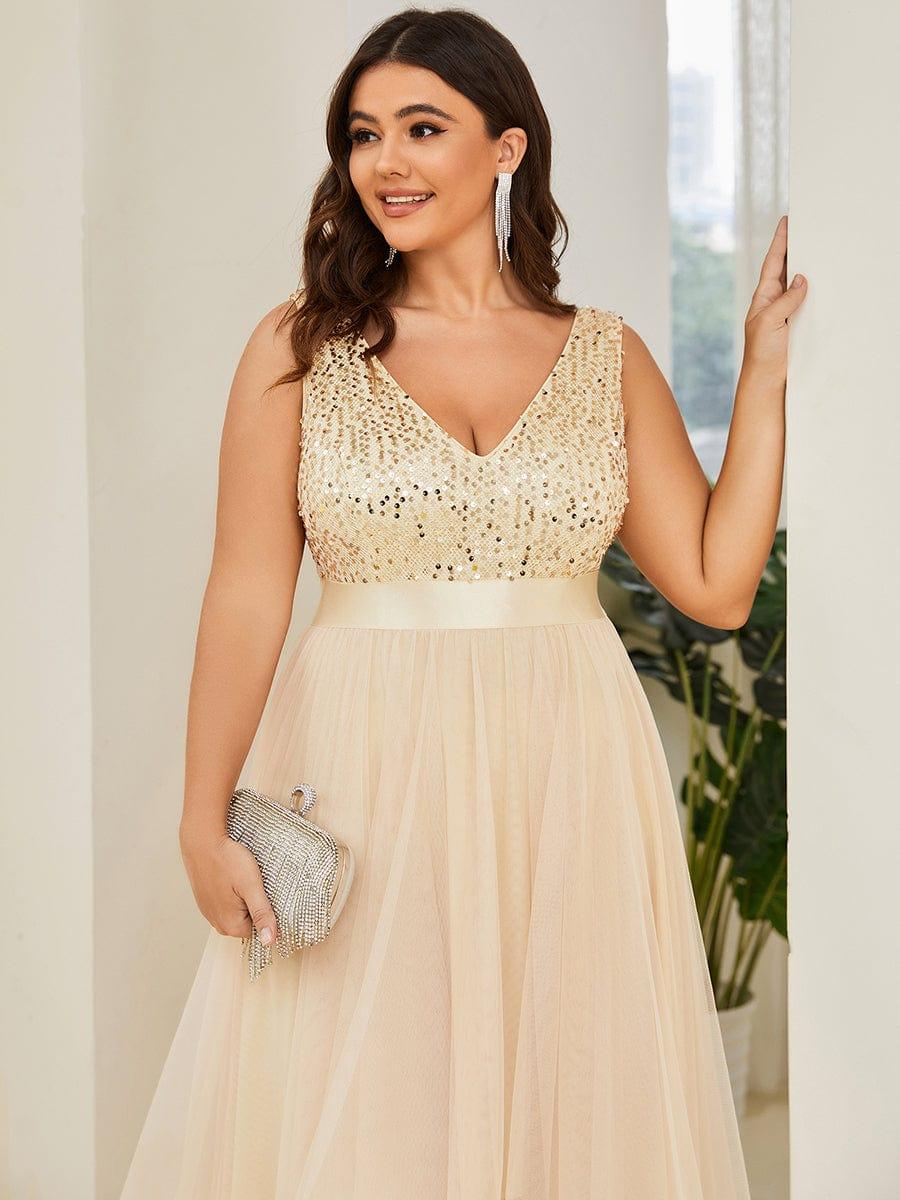 pretty CALLIE|Plus Size Sequin V-Neck Sleeveless High Low Evening Dress - Image 32
