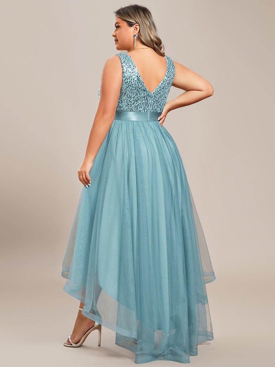 pretty CALLIE|Plus Size Sequin V-Neck Sleeveless High Low Evening Dress - Image 39