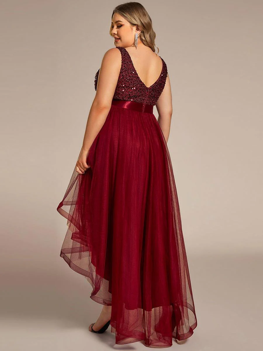 pretty CALLIE|Plus Size Sequin V-Neck Sleeveless High Low Evening Dress - Image 44