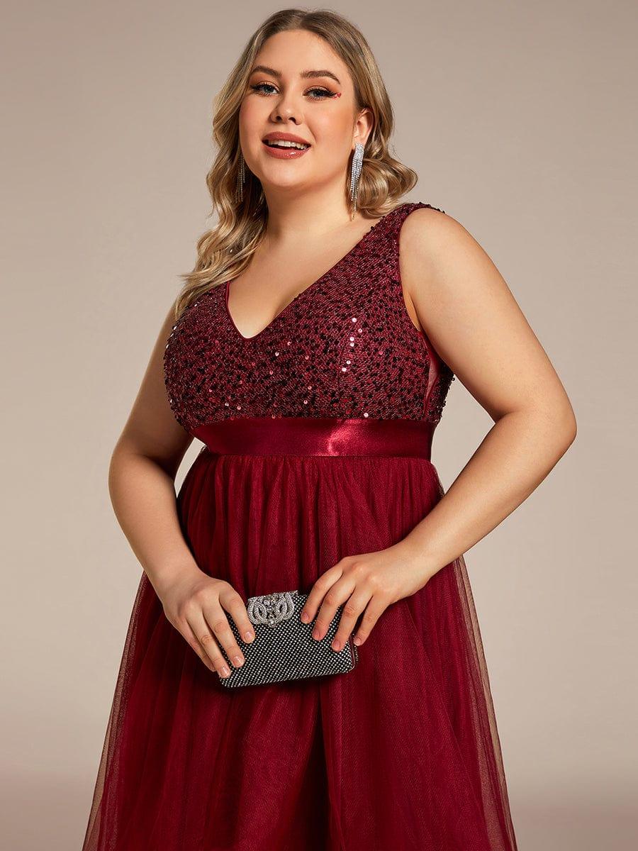 pretty CALLIE|Plus Size Sequin V-Neck Sleeveless High Low Evening Dress - Image 45