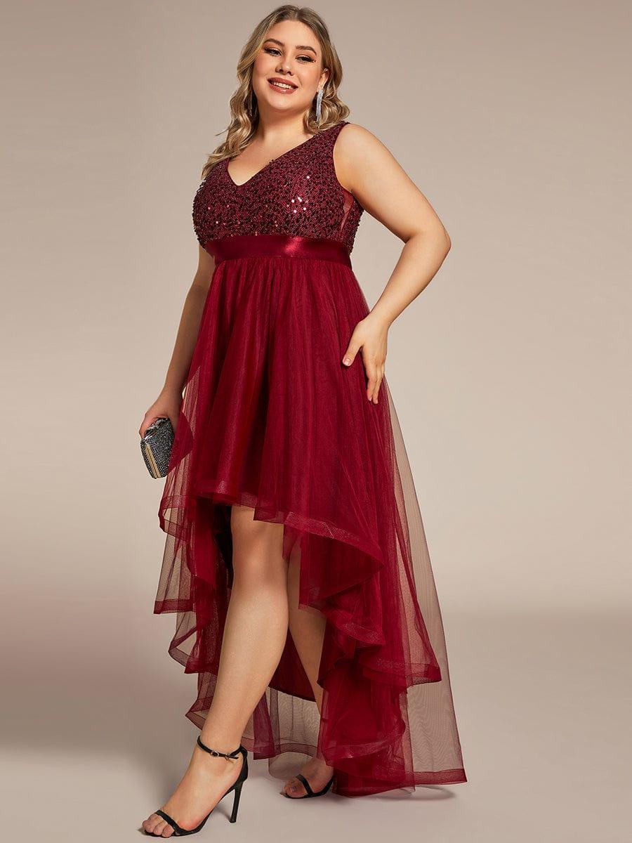 pretty CALLIE|Plus Size Sequin V-Neck Sleeveless High Low Evening Dress - Image 46