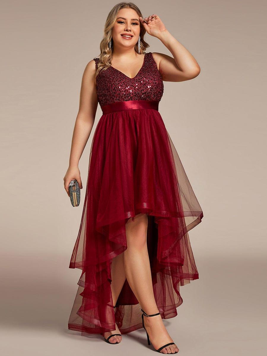 pretty CALLIE|Plus Size Sequin V-Neck Sleeveless High Low Evening Dress - Image 47