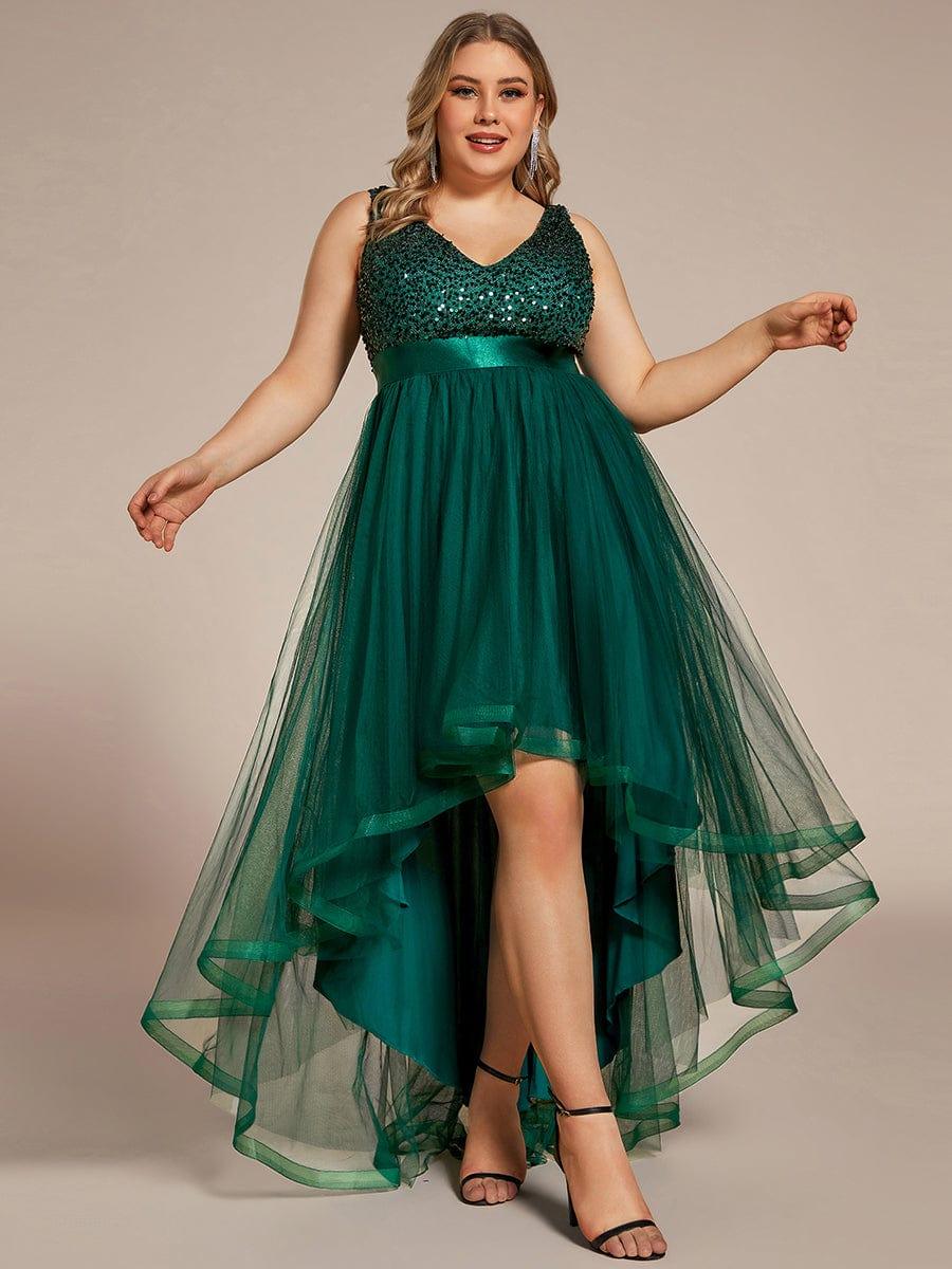 pretty CALLIE|Plus Size Sequin V-Neck Sleeveless High Low Evening Dress - Image 5