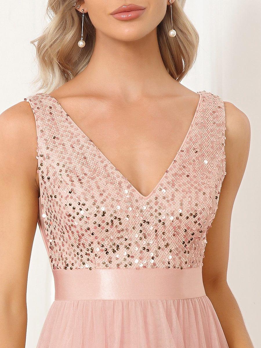 pretty CALLIE|Plus Size Sequin V-Neck Sleeveless High Low Evening Dress - Image 50