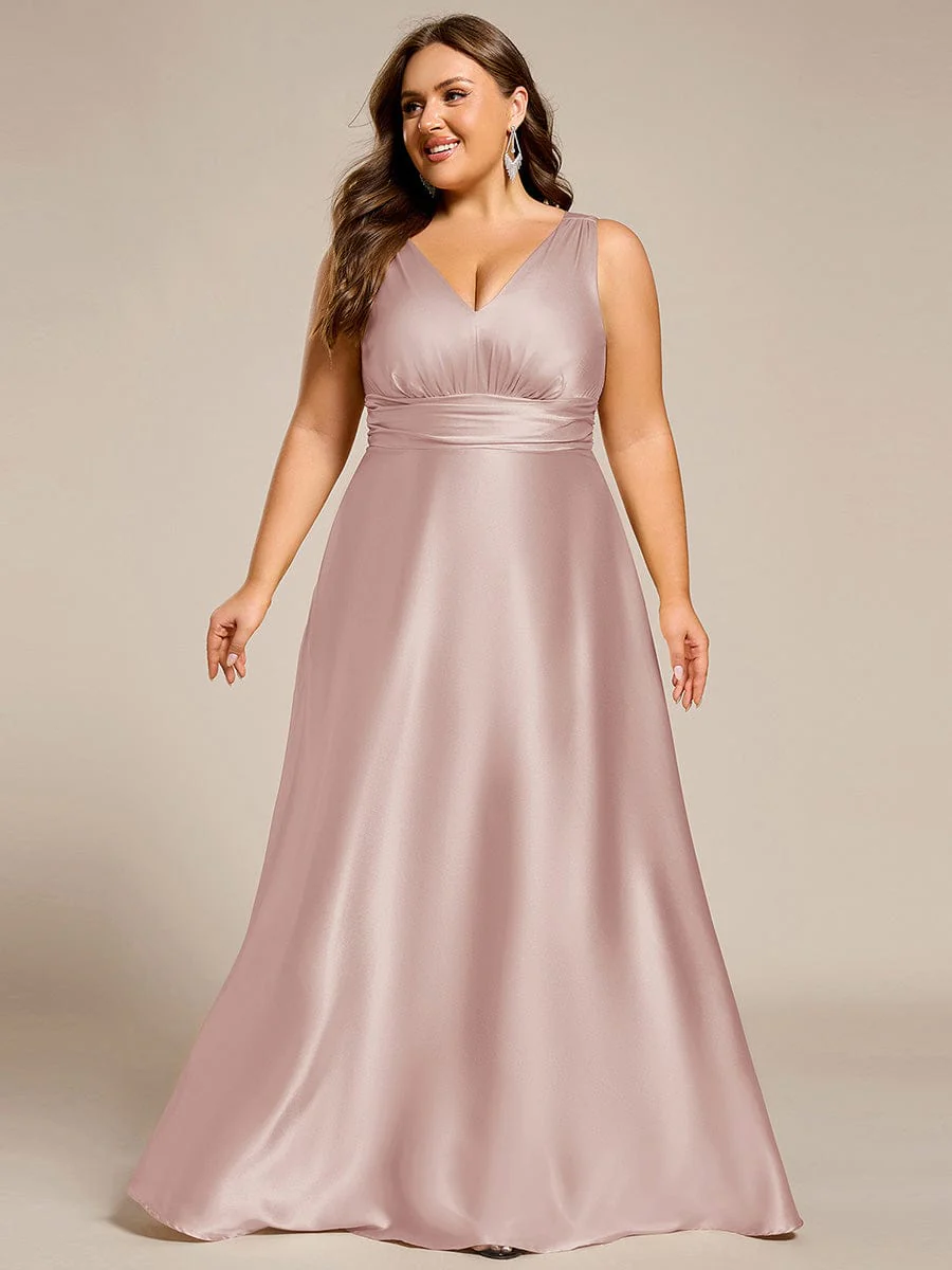ever INDY|Sleeveless Empire Waist Satin Maxi Bridesmaid Dress With Pockets - Image 85
