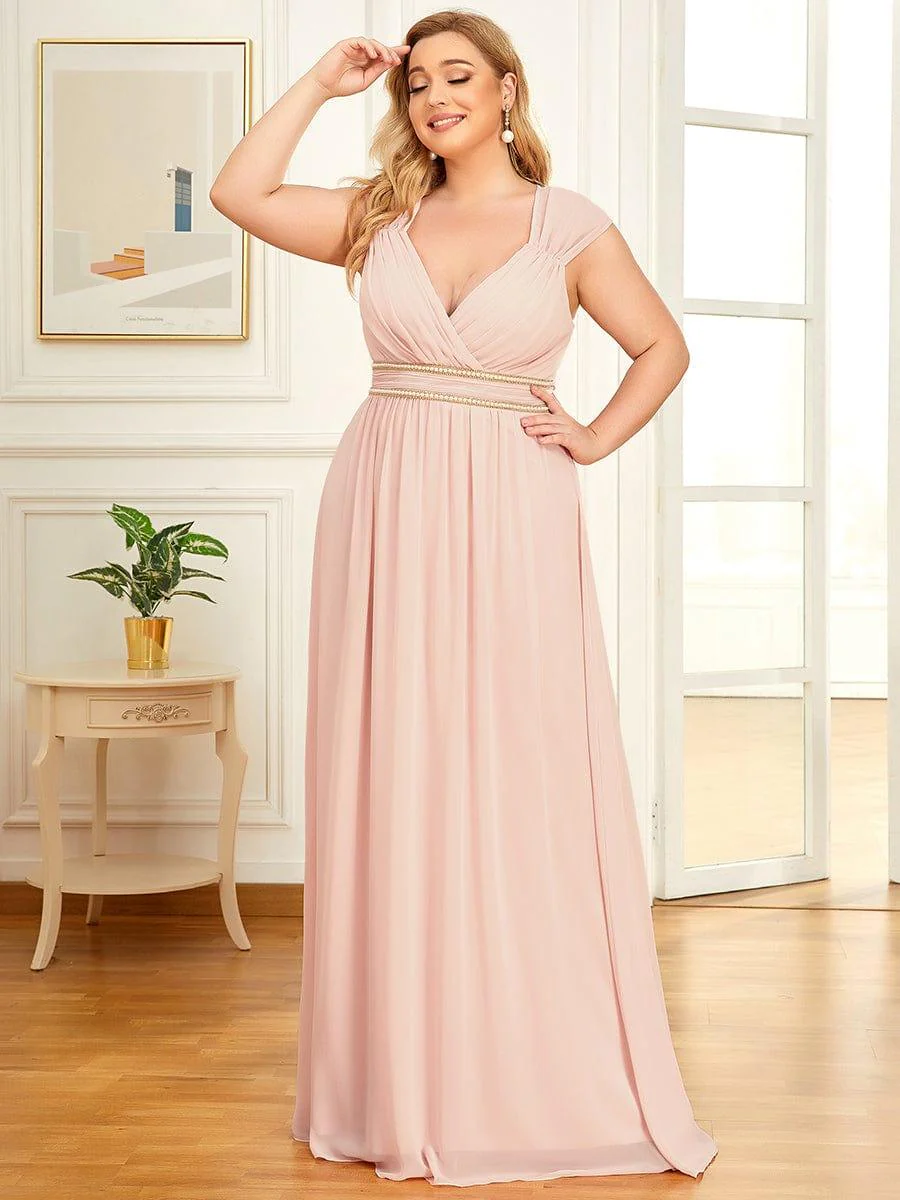 V-Neck Sleeveless Grecian Style Plus Size Evening Dresses - Image 11