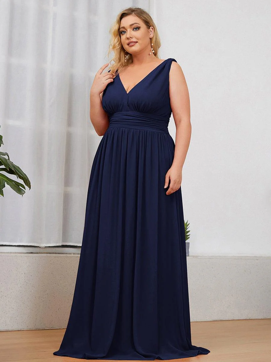 pretty HUSH|Plus Size Sleeveless V-Neck Chiffon Maxi Bridesmaid Dress - Image 14