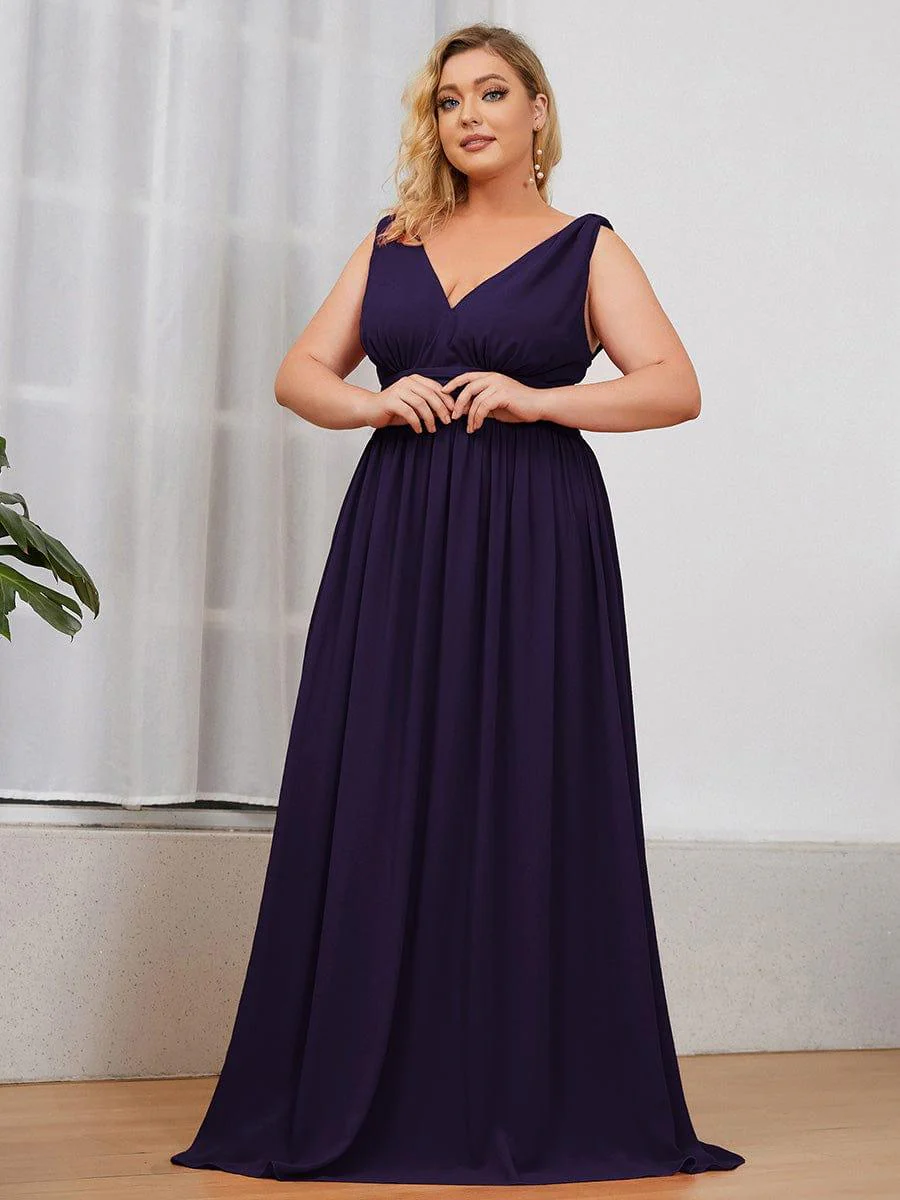 pretty HUSH|Plus Size Sleeveless V-Neck Chiffon Maxi Bridesmaid Dress - Image 32