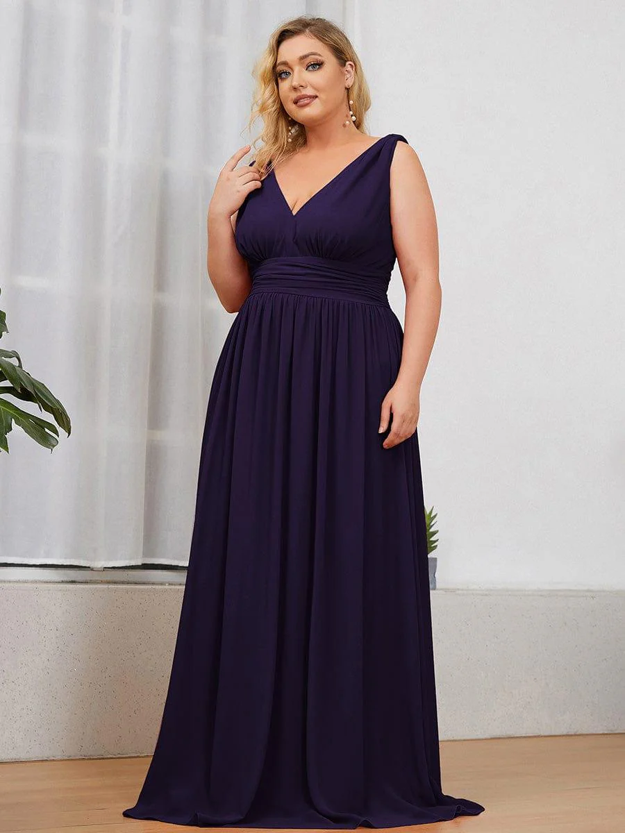 pretty HUSH|Plus Size Sleeveless V-Neck Chiffon Maxi Bridesmaid Dress - Image 34