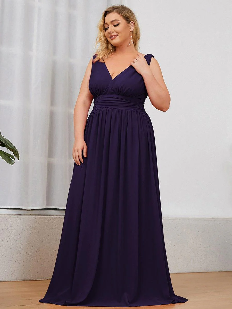 pretty HUSH|Plus Size Sleeveless V-Neck Chiffon Maxi Bridesmaid Dress - Image 35