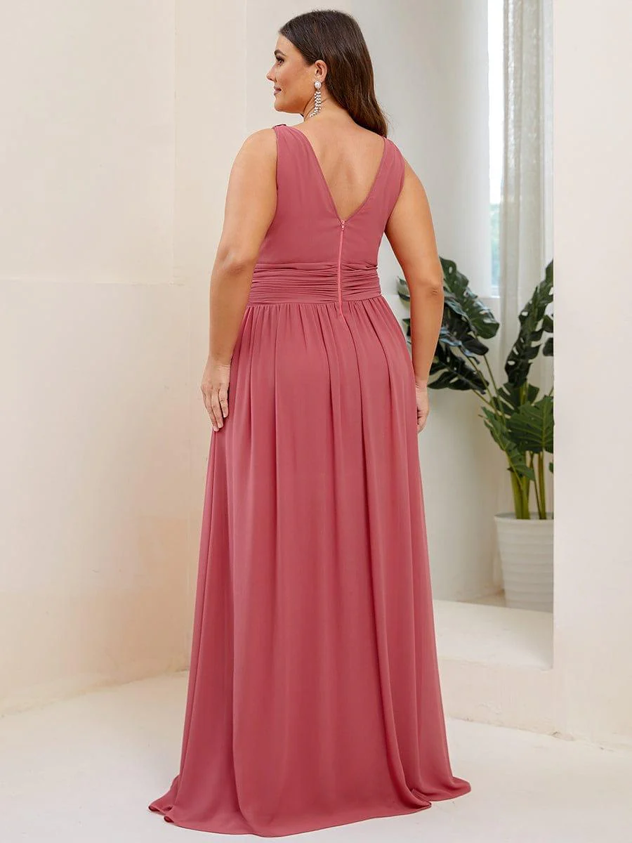 pretty HUSH|Plus Size Sleeveless V-Neck Chiffon Maxi Bridesmaid Dress - Image 42