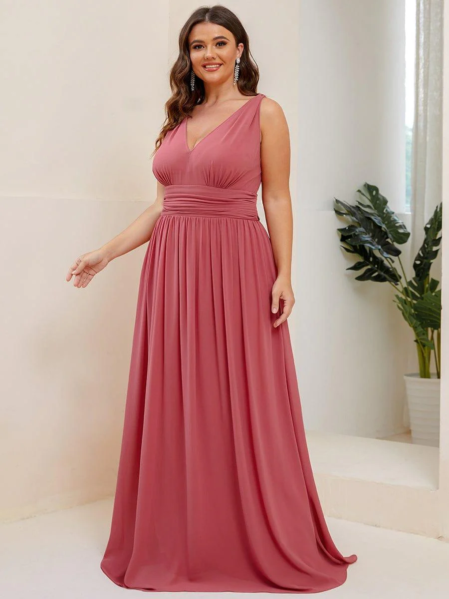pretty HUSH|Plus Size Sleeveless V-Neck Chiffon Maxi Bridesmaid Dress - Image 45