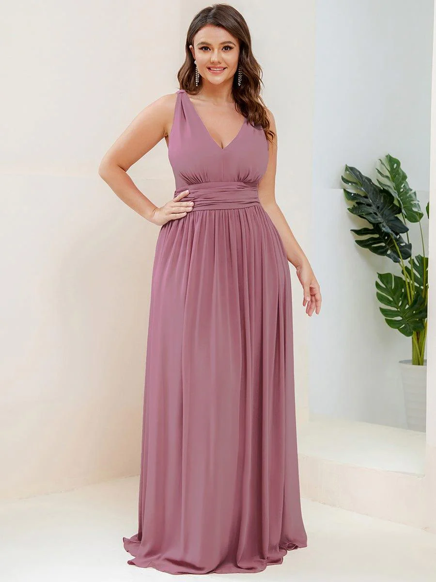 pretty HUSH|Plus Size Sleeveless V-Neck Chiffon Maxi Bridesmaid Dress - Image 46