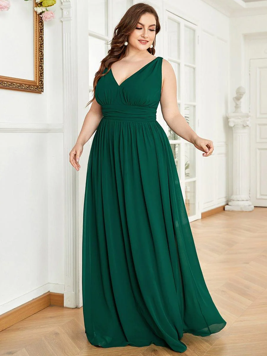 pretty HUSH|Plus Size Sleeveless V-Neck Chiffon Maxi Bridesmaid Dress - Image 5