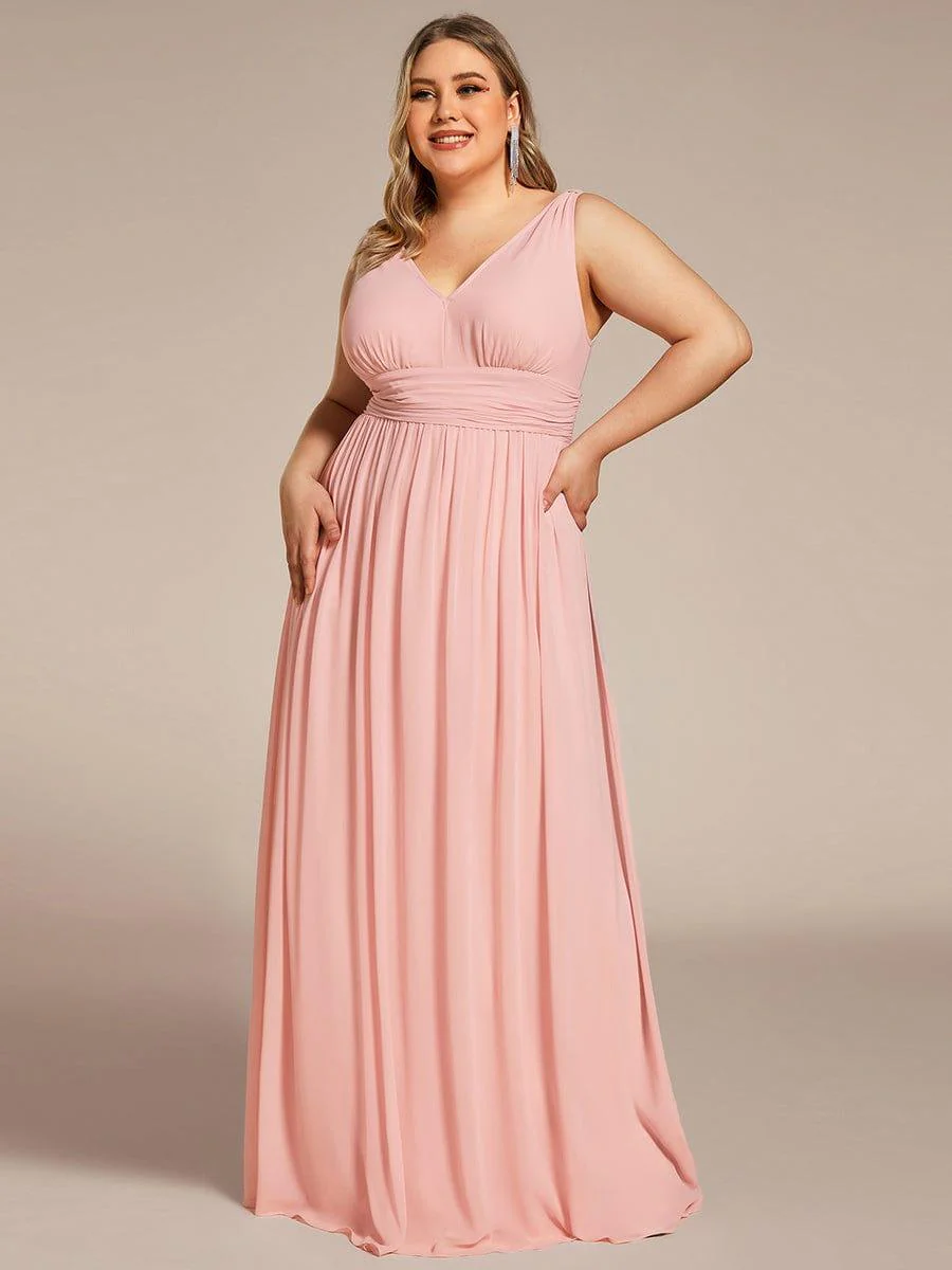pretty HUSH|Plus Size Sleeveless V-Neck Chiffon Maxi Bridesmaid Dress - Image 51