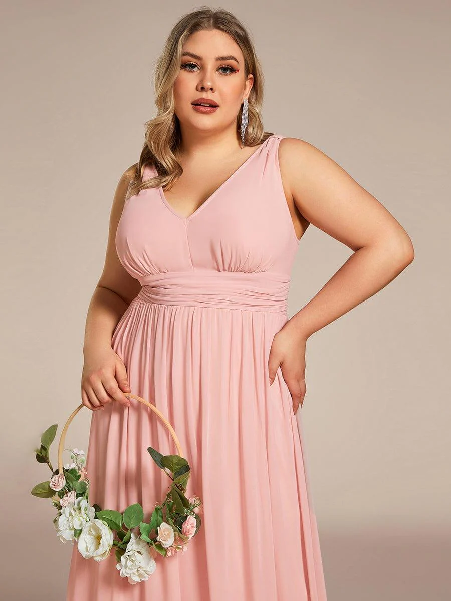 pretty HUSH|Plus Size Sleeveless V-Neck Chiffon Maxi Bridesmaid Dress - Image 53