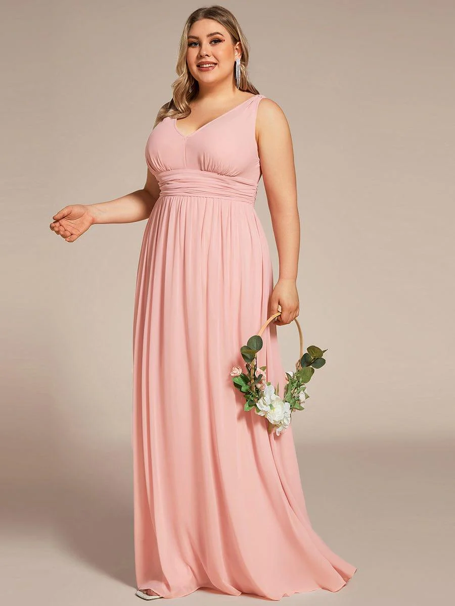 pretty HUSH|Plus Size Sleeveless V-Neck Chiffon Maxi Bridesmaid Dress - Image 54