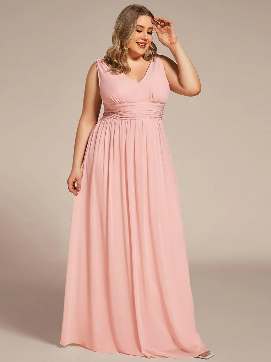 pretty HUSH|Plus Size Sleeveless V-Neck Chiffon Maxi Bridesmaid Dress - Image 55