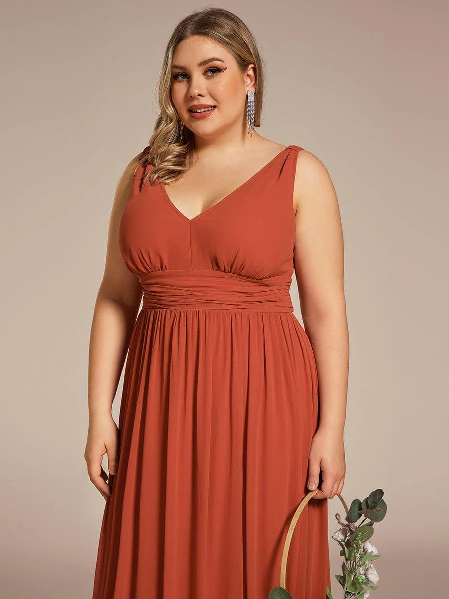 pretty HUSH|Plus Size Sleeveless V-Neck Chiffon Maxi Bridesmaid Dress - Image 58