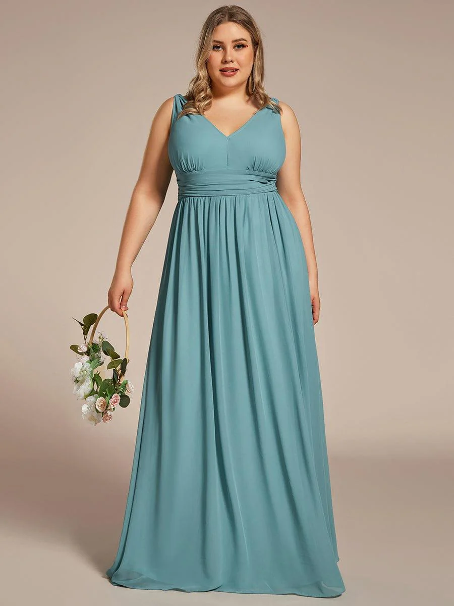 pretty HUSH|Plus Size Sleeveless V-Neck Chiffon Maxi Bridesmaid Dress - Image 62