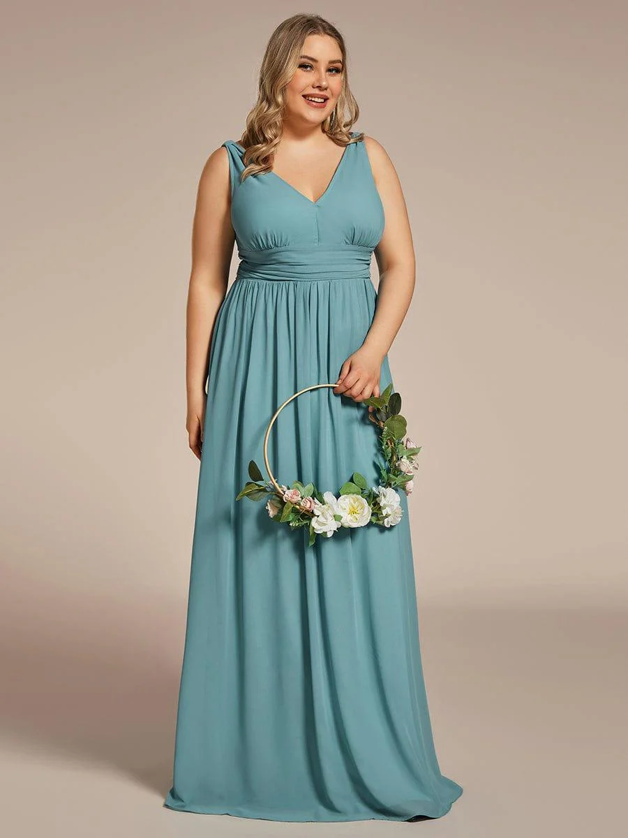 pretty HUSH|Plus Size Sleeveless V-Neck Chiffon Maxi Bridesmaid Dress - Image 64