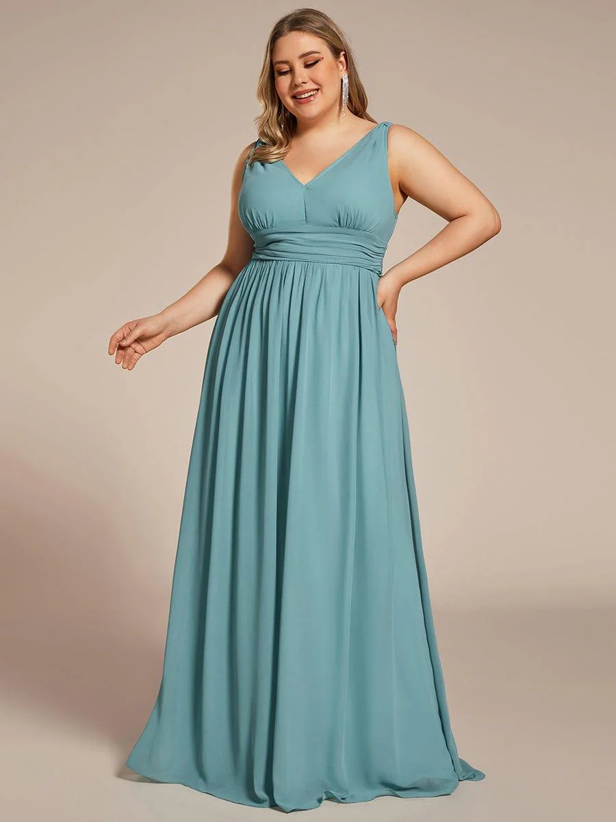 pretty HUSH|Plus Size Sleeveless V-Neck Chiffon Maxi Bridesmaid Dress - Image 65