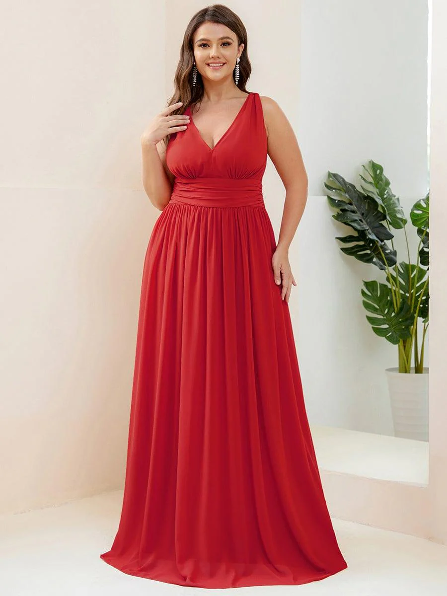 pretty HUSH|Plus Size Sleeveless V-Neck Chiffon Maxi Bridesmaid Dress - Image 76