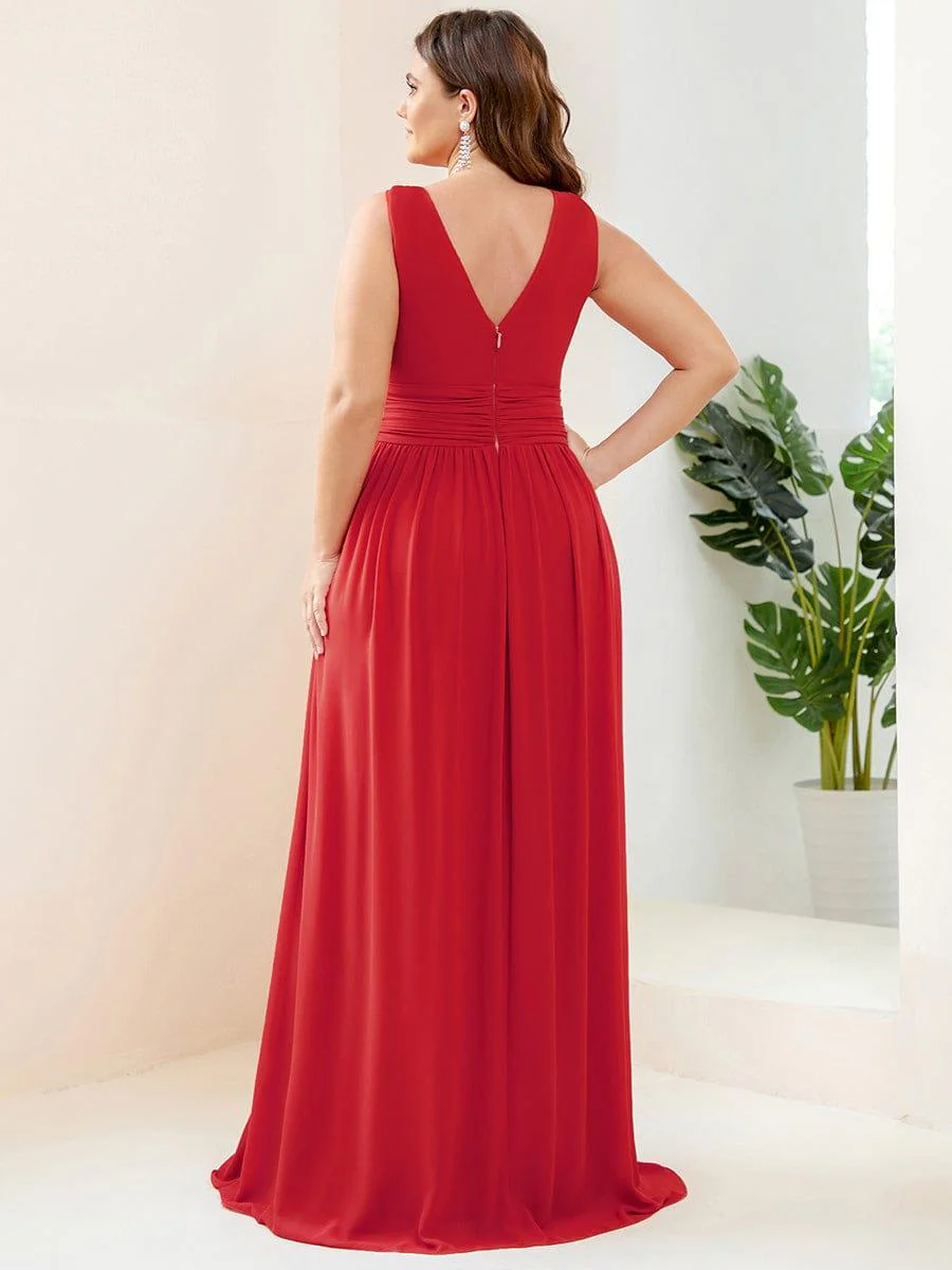 pretty HUSH|Plus Size Sleeveless V-Neck Chiffon Maxi Bridesmaid Dress - Image 77