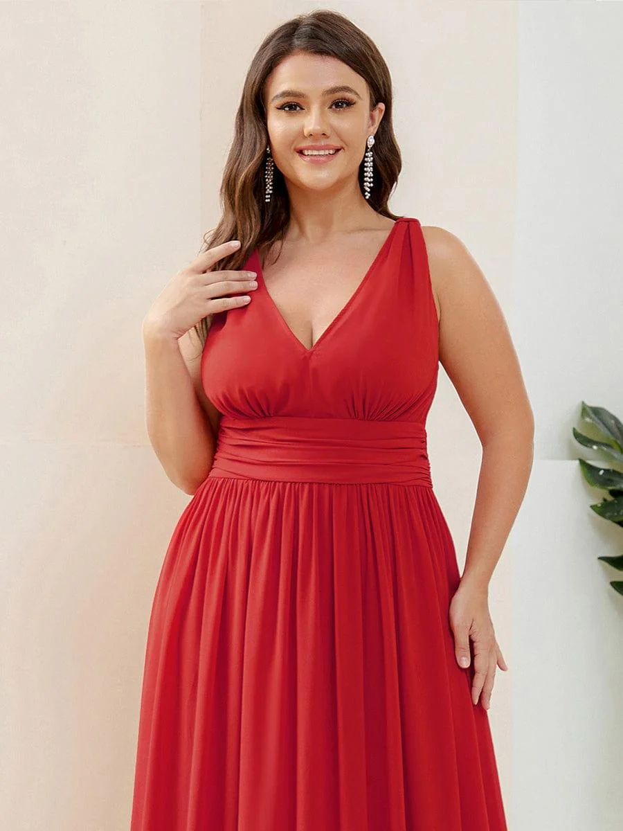 pretty HUSH|Plus Size Sleeveless V-Neck Chiffon Maxi Bridesmaid Dress - Image 78
