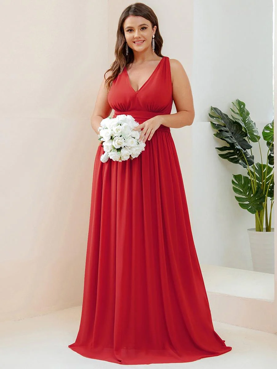 pretty HUSH|Plus Size Sleeveless V-Neck Chiffon Maxi Bridesmaid Dress - Image 79