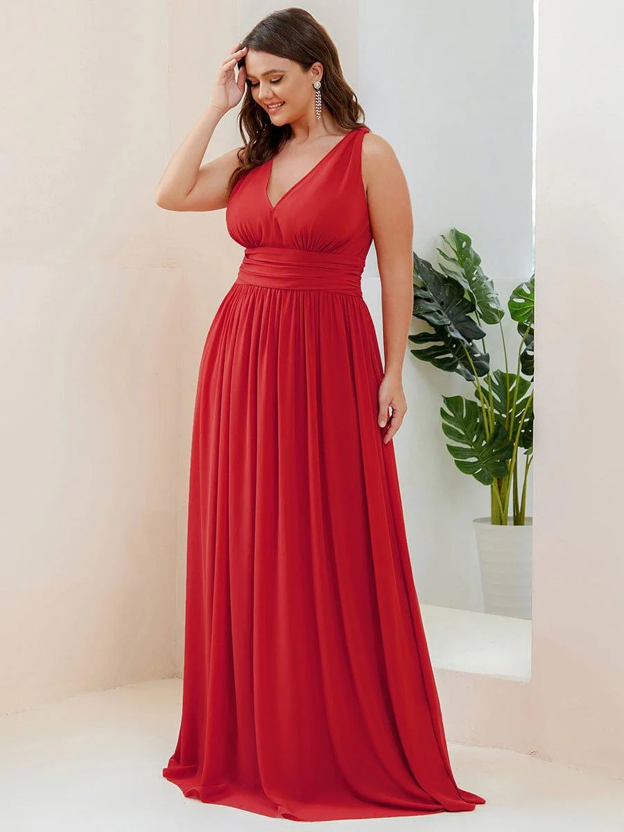 pretty HUSH|Plus Size Sleeveless V-Neck Chiffon Maxi Bridesmaid Dress - Image 80