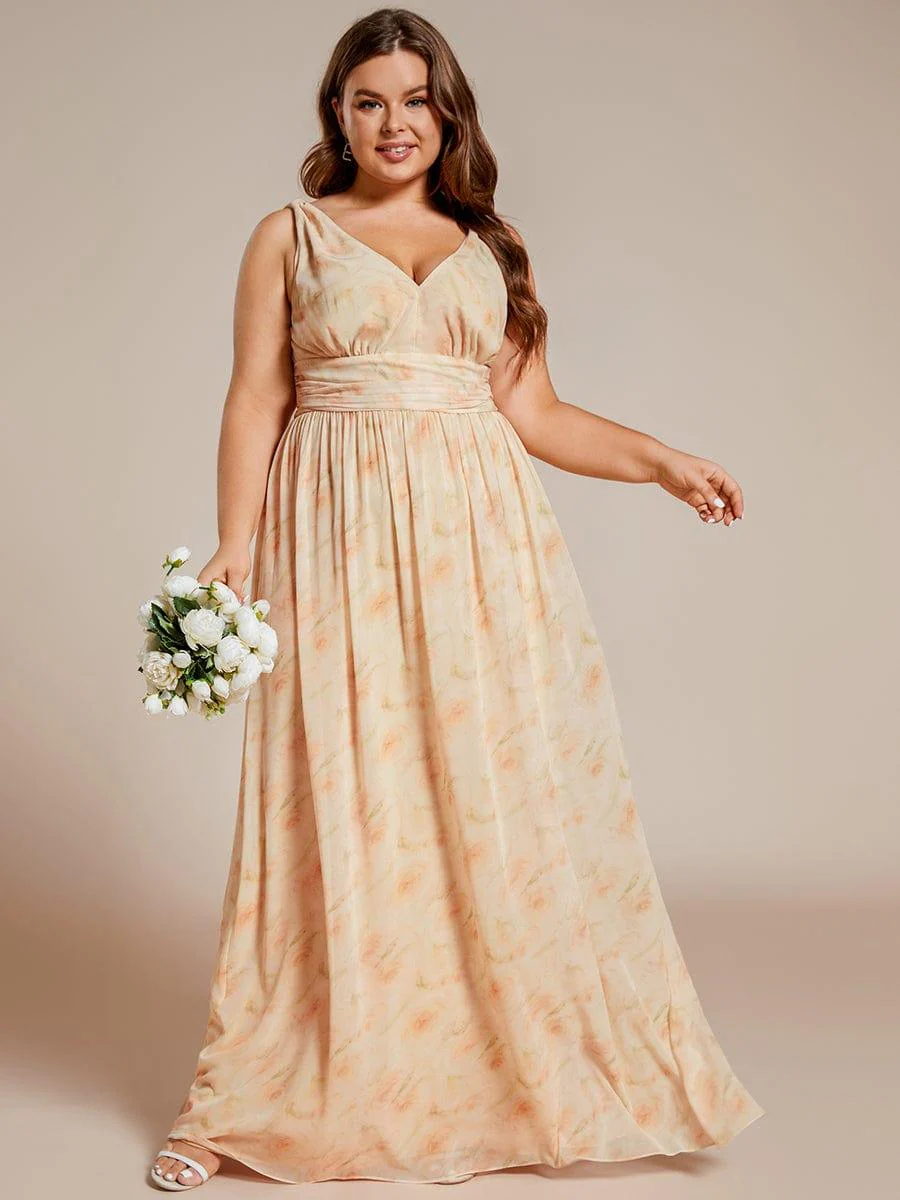 pretty HUSH|Plus Size Sleeveless V-Neck Chiffon Maxi Bridesmaid Dress - Image 86