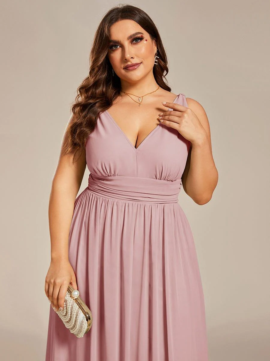 pretty HUSH|Plus Size Sleeveless V-Neck Chiffon Maxi Bridesmaid Dress - Image 91
