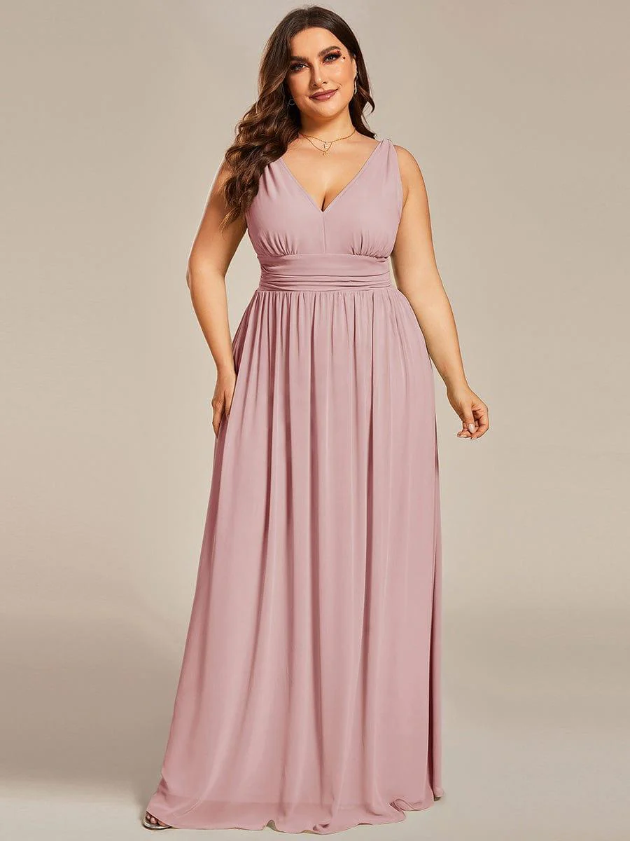 pretty HUSH|Plus Size Sleeveless V-Neck Chiffon Maxi Bridesmaid Dress - Image 92
