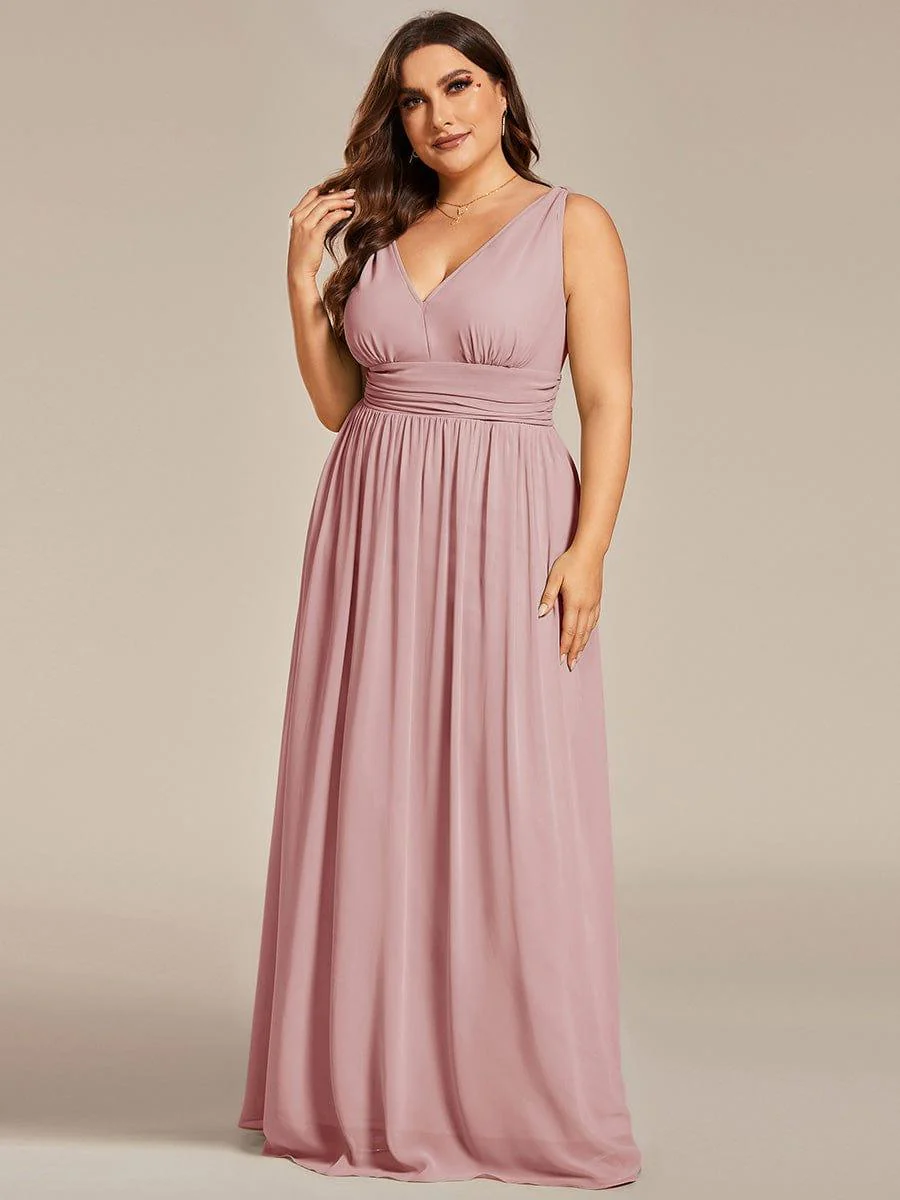 pretty HUSH|Plus Size Sleeveless V-Neck Chiffon Maxi Bridesmaid Dress - Image 93