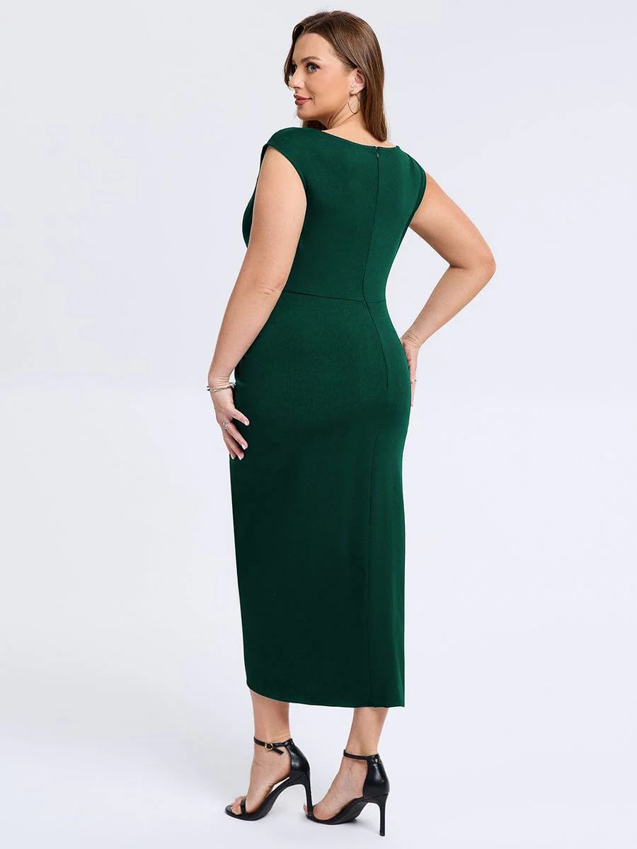pretty DAPHARA|Plus Size Slit Bodycon Wedding Guest Dress - Image 12