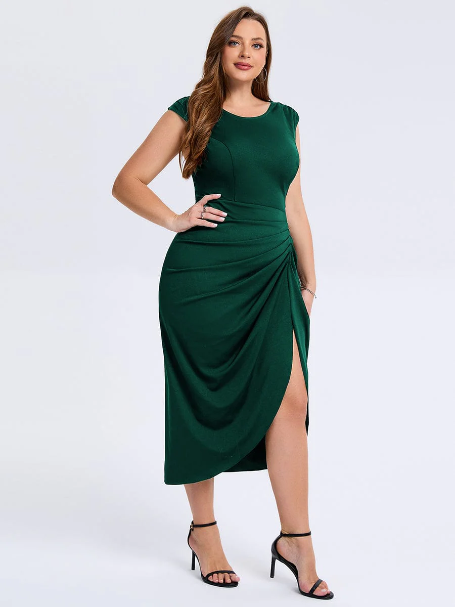 pretty DAPHARA|Plus Size Slit Bodycon Wedding Guest Dress - Image 14