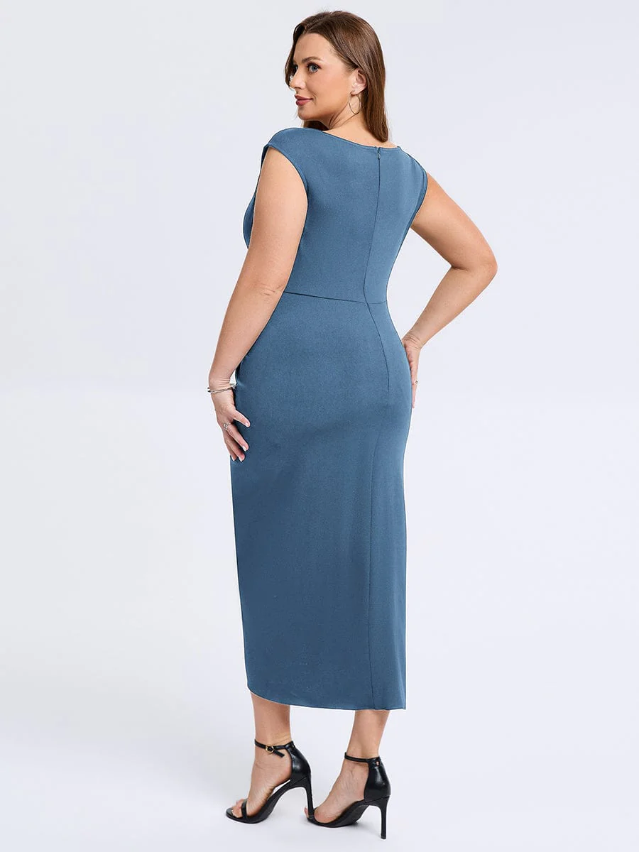 pretty DAPHARA|Plus Size Slit Bodycon Wedding Guest Dress - Image 17