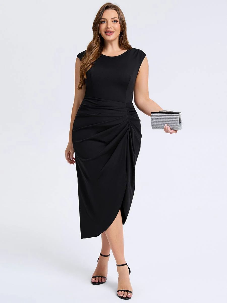 pretty DAPHARA|Plus Size Slit Bodycon Wedding Guest Dress - Image 4
