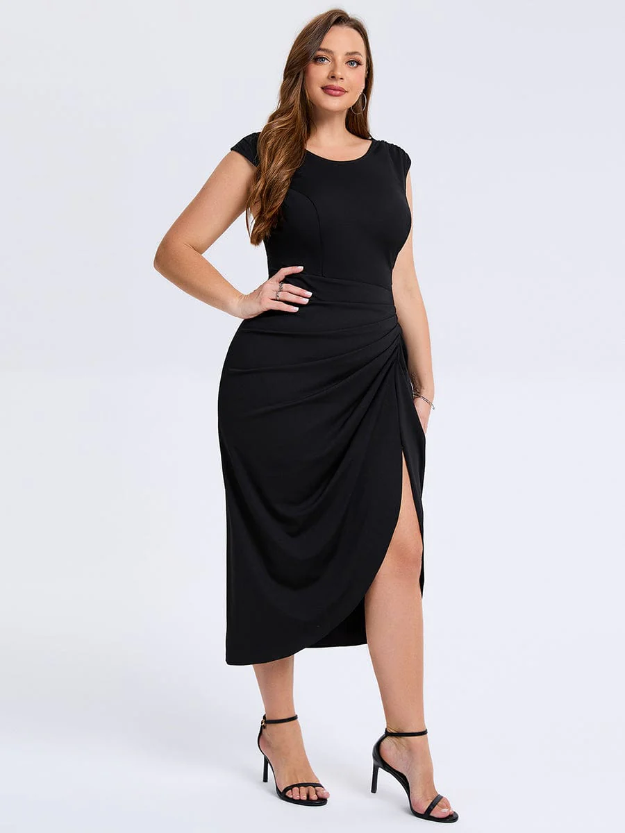 pretty DAPHARA|Plus Size Slit Bodycon Wedding Guest Dress - Image 5