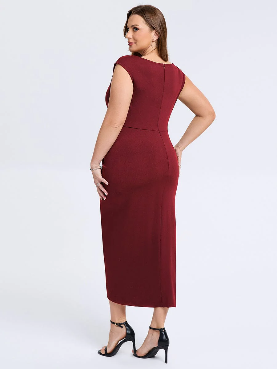 pretty DAPHARA|Plus Size Slit Bodycon Wedding Guest Dress - Image 7