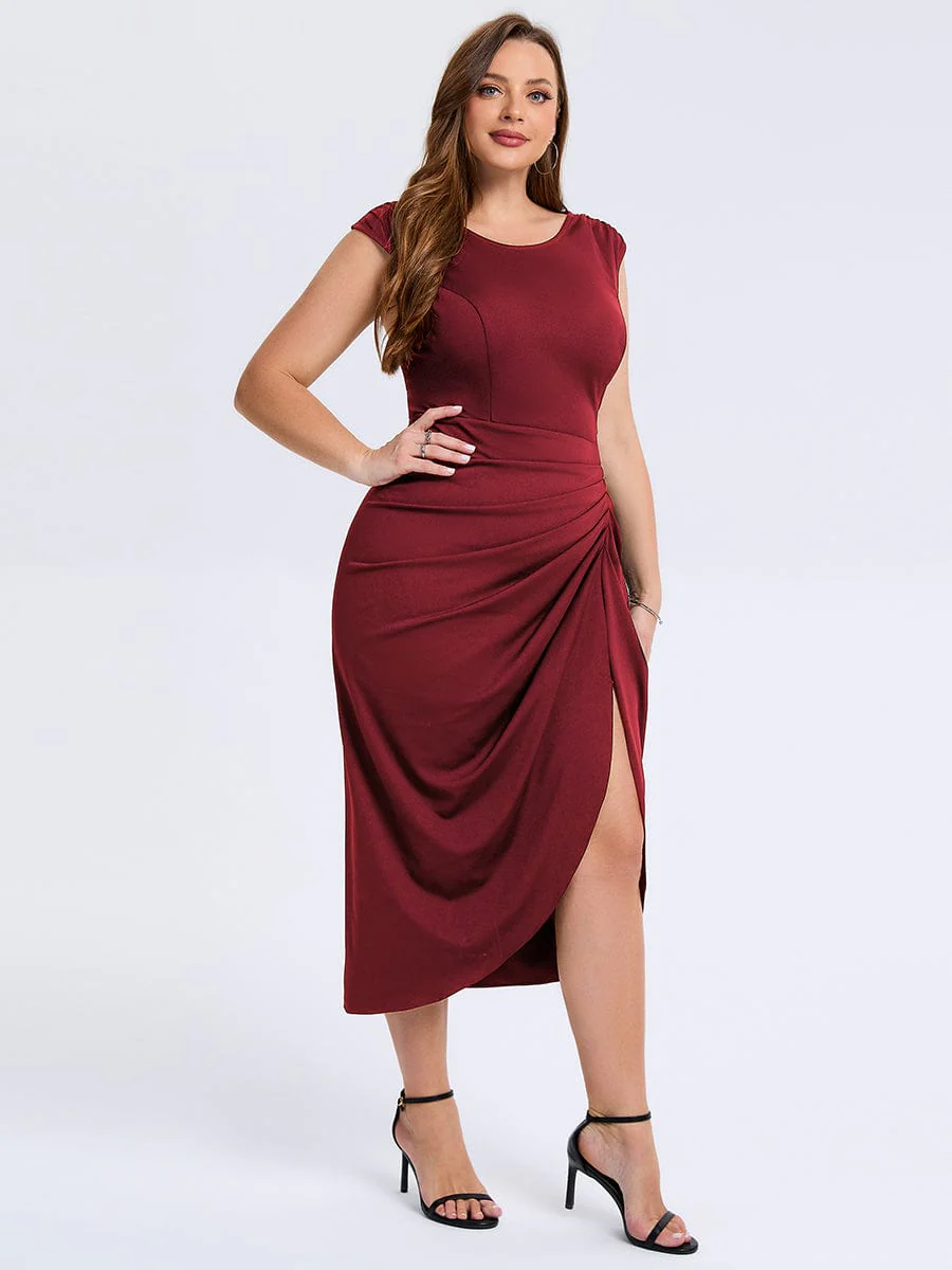 pretty DAPHARA|Plus Size Slit Bodycon Wedding Guest Dress - Image 9