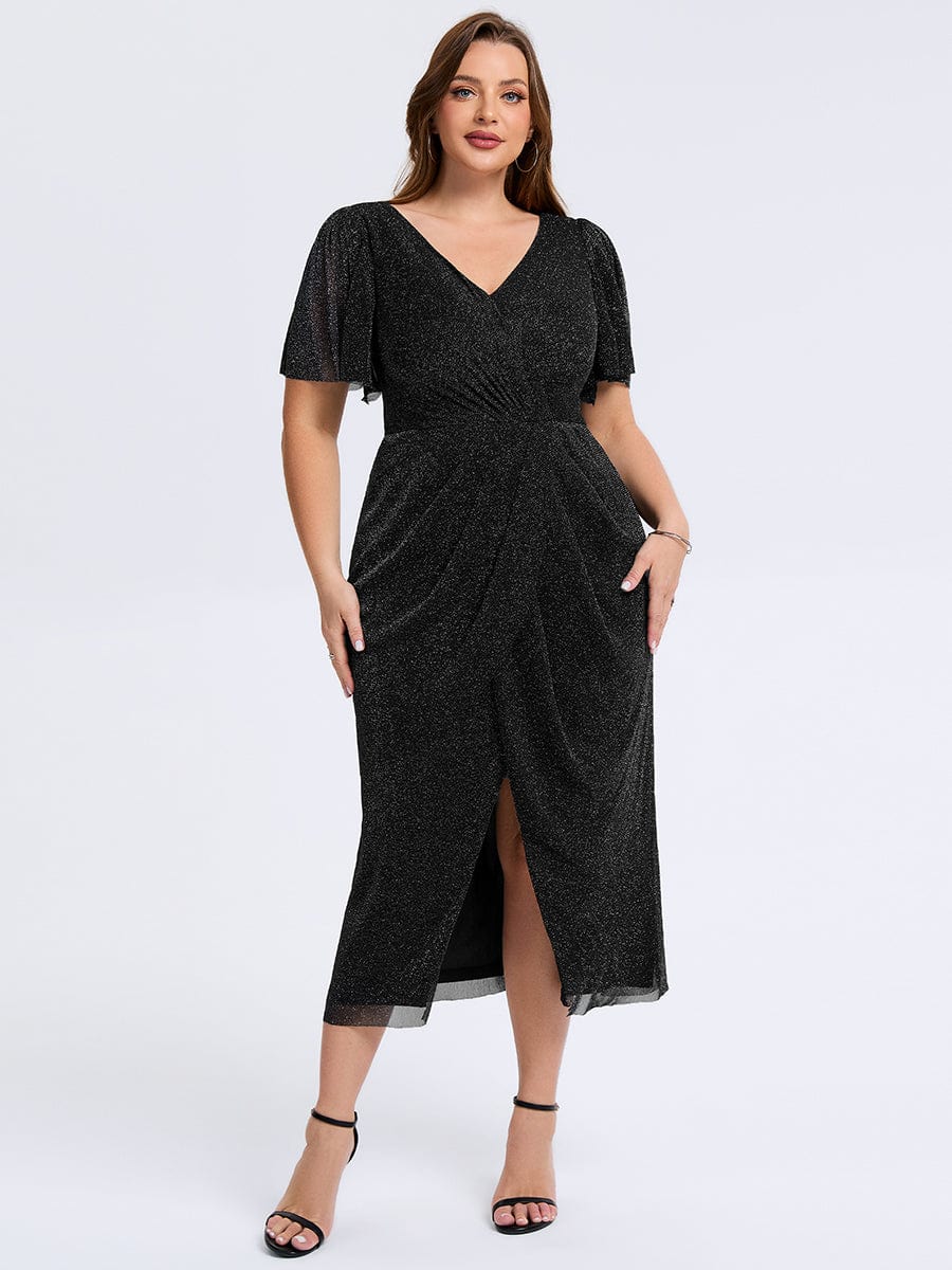 pretty NOIRA|Plus Size Slit Mesh Wedding Guest Dress - Image 4