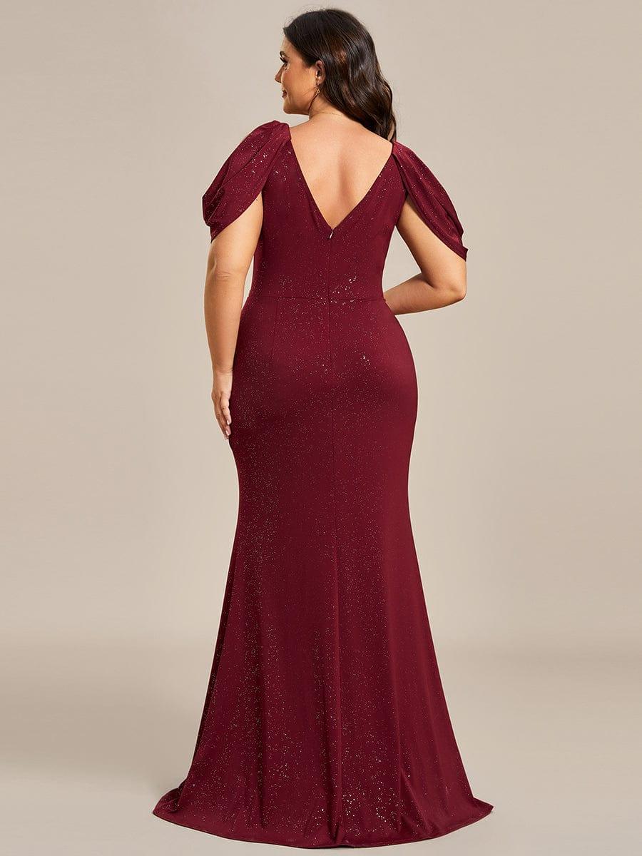 Plus Size Sparkly Glitter Cold Shoulder Shiny Belt Backless Evening Dress - Image 3