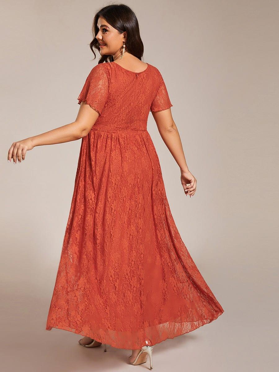 pretty ELISE|Plus Size V-Neck Short Sleeve Pleated Ruffled Lace Evening Dress - Image 4