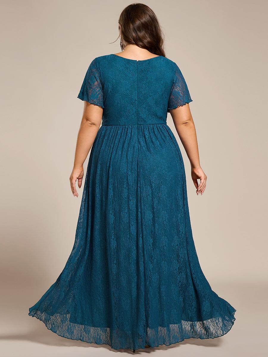 pretty ELISE|Plus Size V-Neck Short Sleeve Pleated Ruffled Lace Evening Dress - Image 57