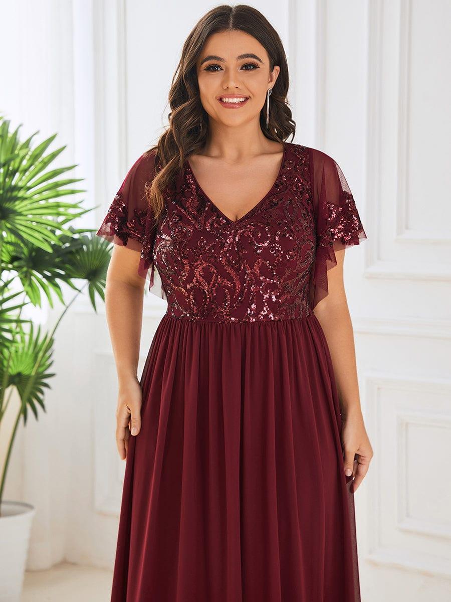 pretty HAZEL|Plus Size V-Neck Short Sleeve Sequin Bodice Mother of the Bride Dress - Image 10